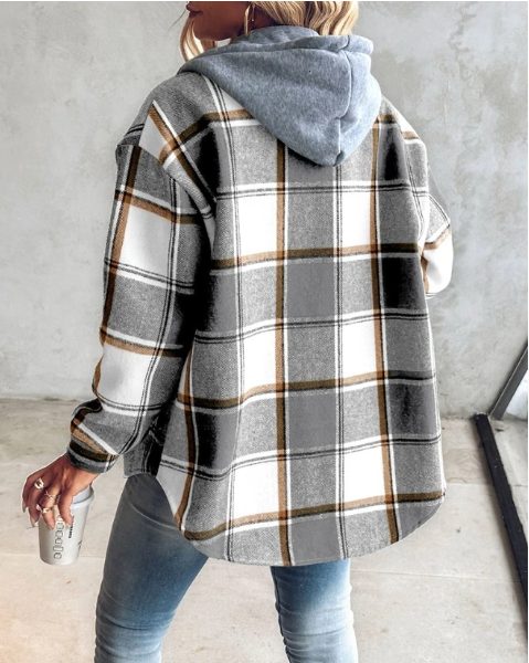 Paloma | Plaid Button-Down Hooded Shirt for Women