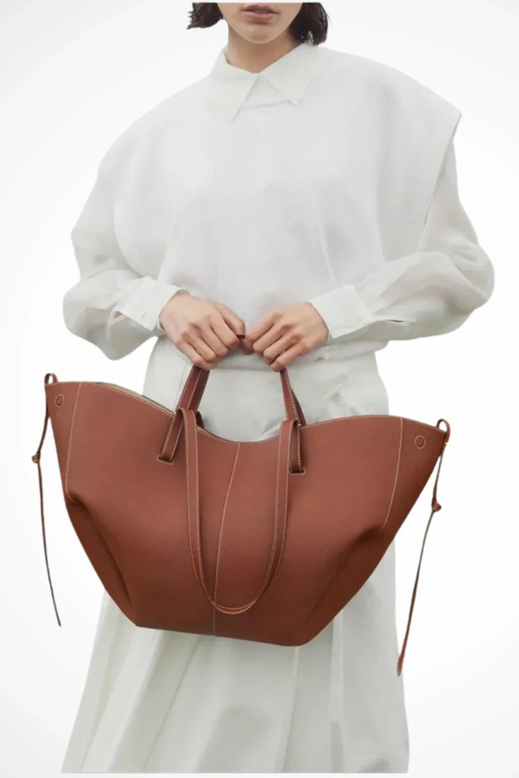 Patricia | Women's Large Structured Tote Bag with Shoulder Straps and Side Ties