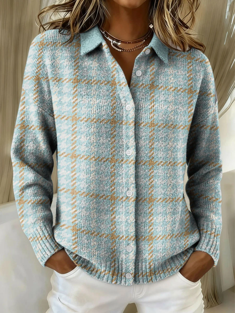 Women's Plaid Collared Cardigan, Button-Down Front