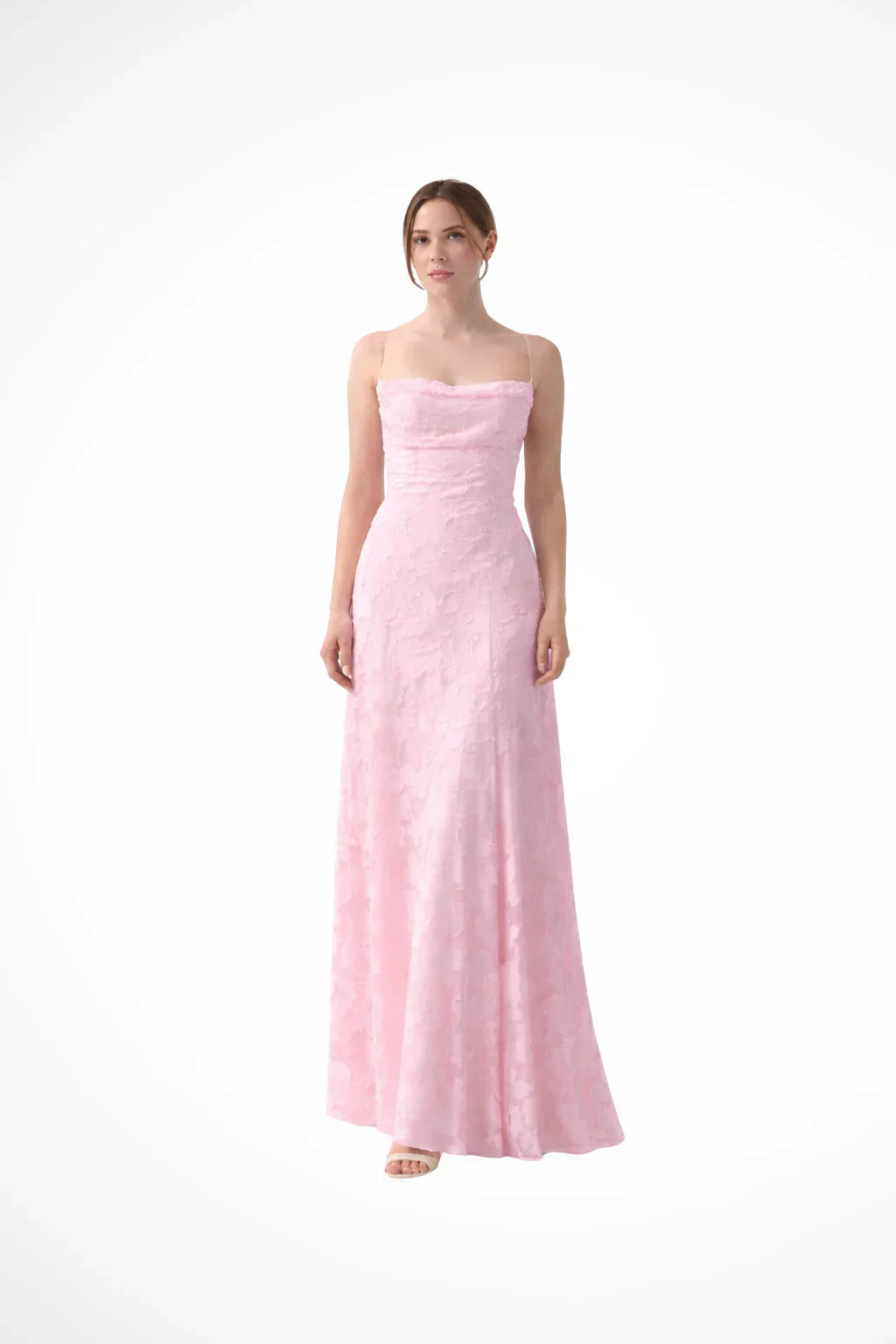 Penelope | Lace Up Floral Jacquard Formal Maxi Dress with Spaghetti Straps Back