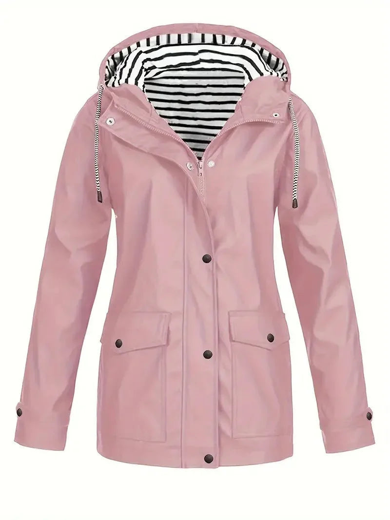Penelope | Women's Striped Waterproof Hooded Rain Jacket with Lining