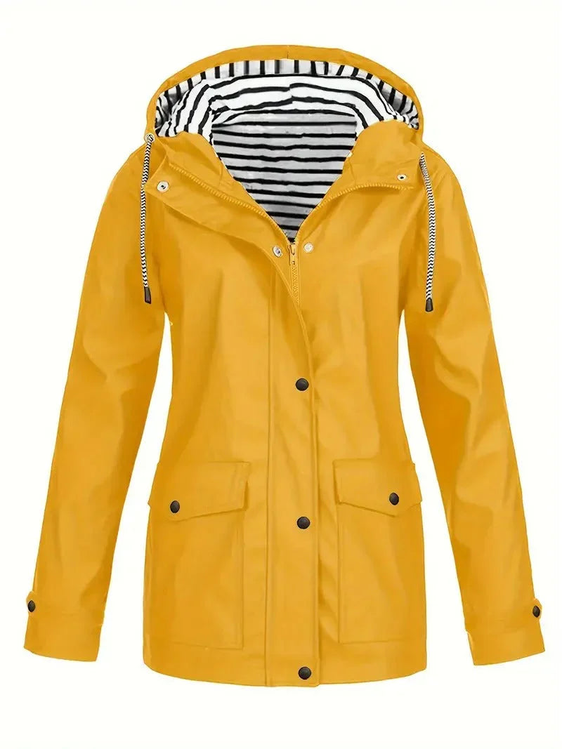 Penelope | Women's Striped Waterproof Hooded Rain Jacket with Lining