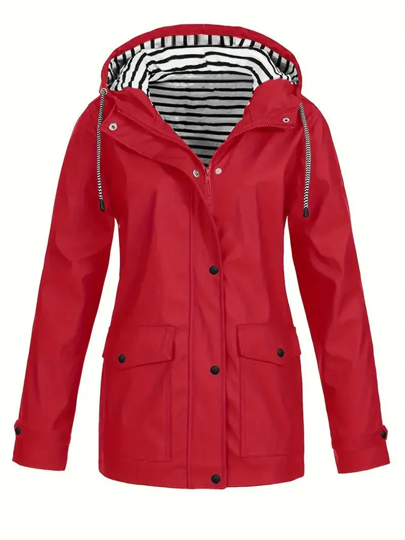 Penelope | Women's Striped Waterproof Hooded Rain Jacket with Lining