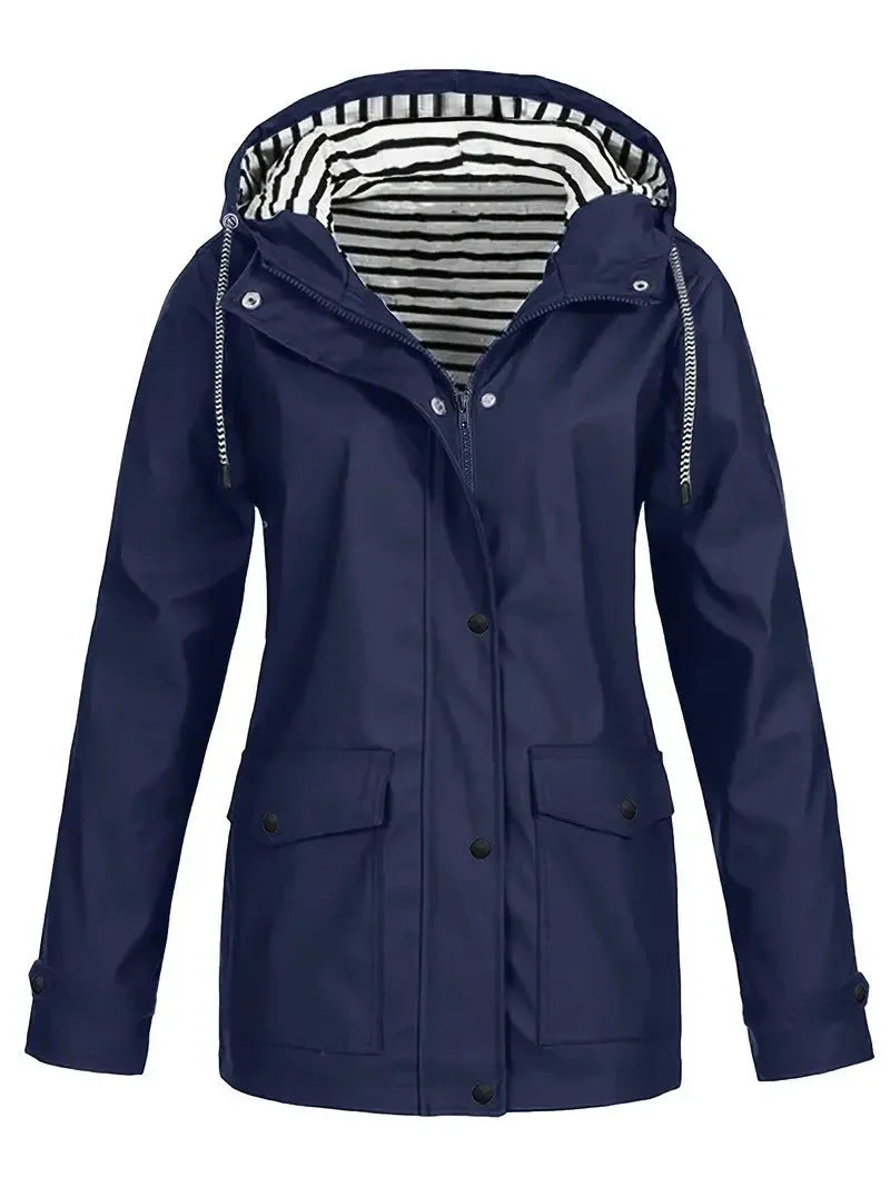 Penelope | Women's Striped Waterproof Hooded Rain Jacket with Lining