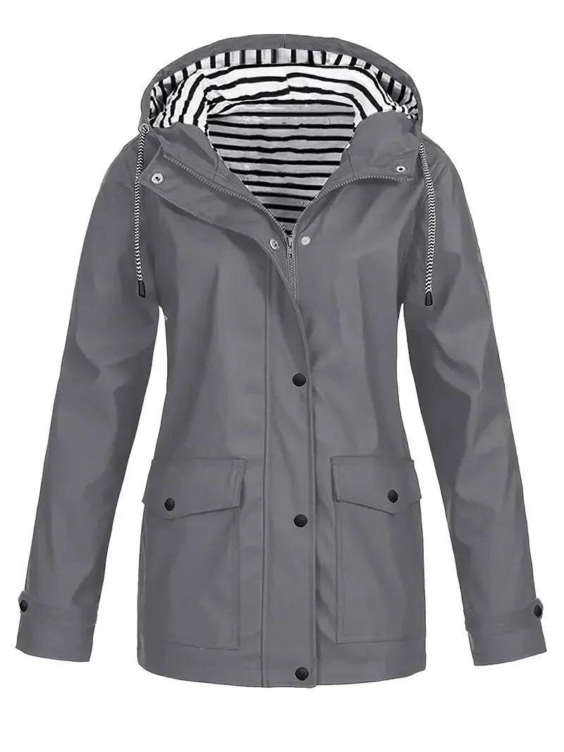 Penelope | Women's Striped Waterproof Hooded Rain Jacket with Lining