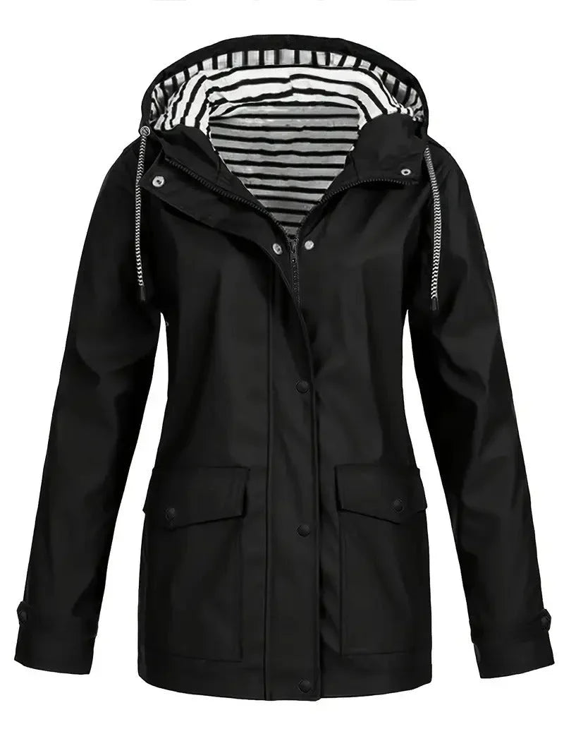 Penelope | Women's Striped Waterproof Hooded Rain Jacket with Lining