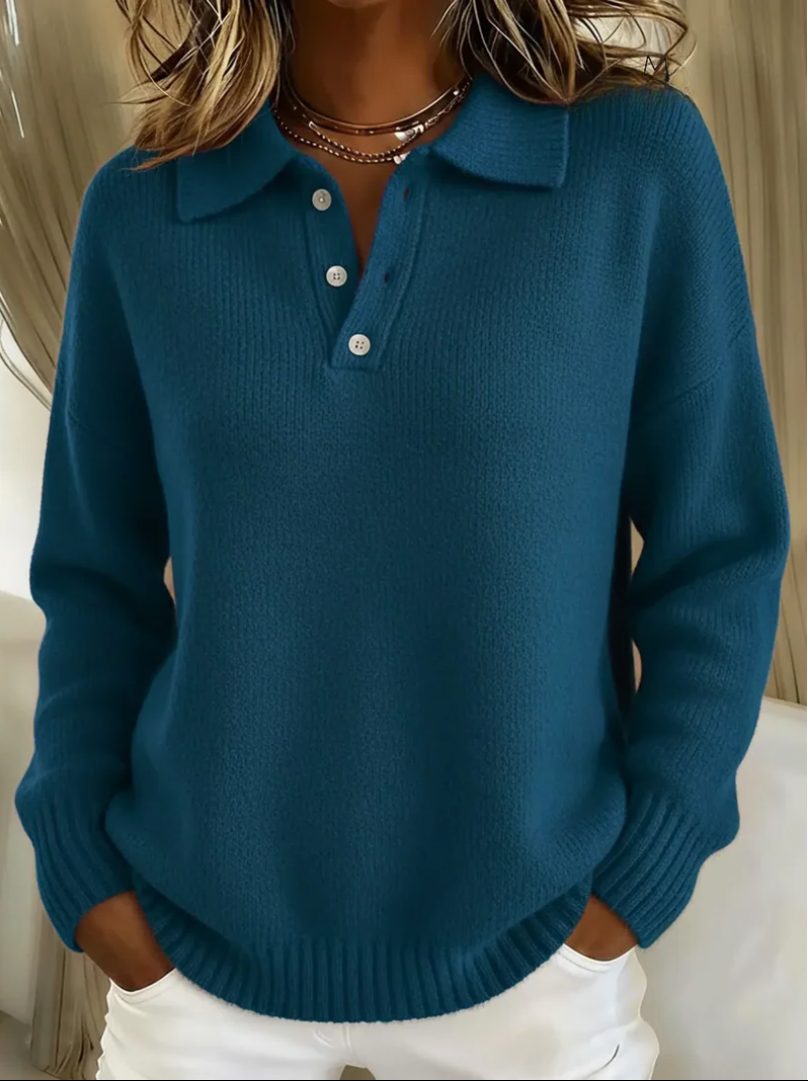 Phoebe | Ribbed Knit Sweater with Polo Collar for Women