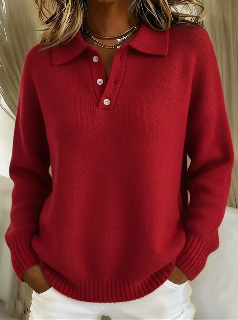 Phoebe | Ribbed Knit Sweater with Polo Collar for Women