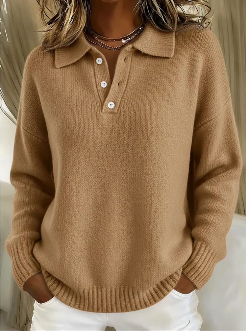 Phoebe | Ribbed Knit Sweater with Polo Collar for Women