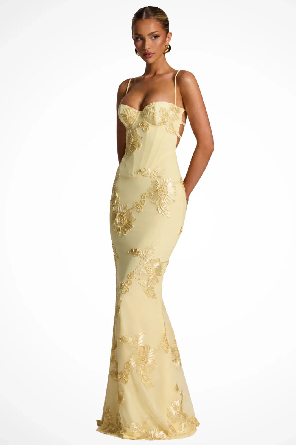 Phyllis | Floral Wedding Guest Maxi Dress with Corset Bodice
