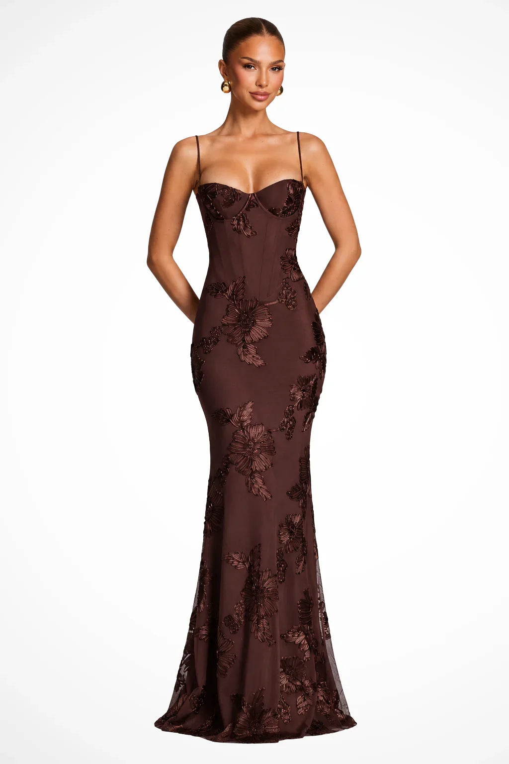 Phyllis | Floral Wedding Guest Maxi Dress with Corset Bodice