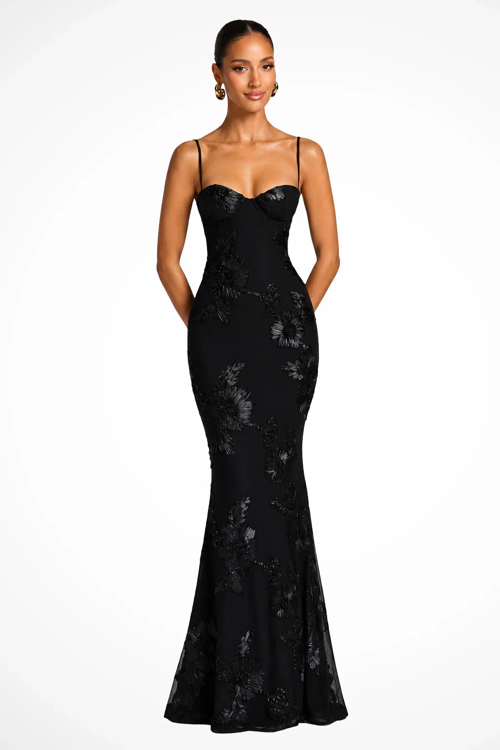 Phyllis | Floral Wedding Guest Maxi Dress with Corset Bodice