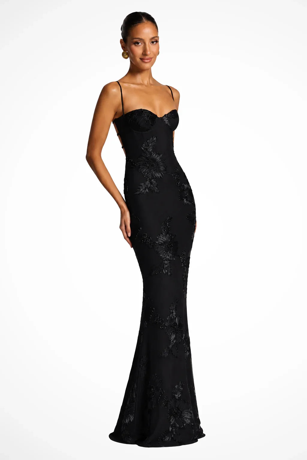 Phyllis | Floral Wedding Guest Maxi Dress with Corset Bodice