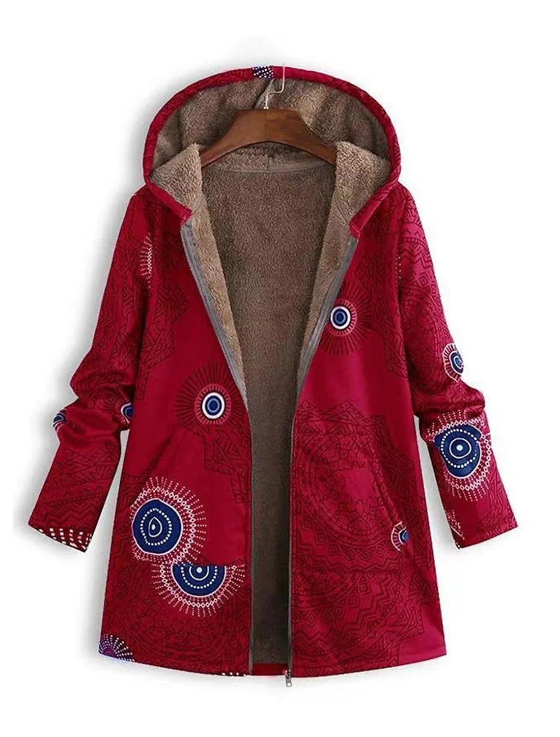 Phyllis | Women's Geometric Pattern Hooded Jacket with Sherpa Lining