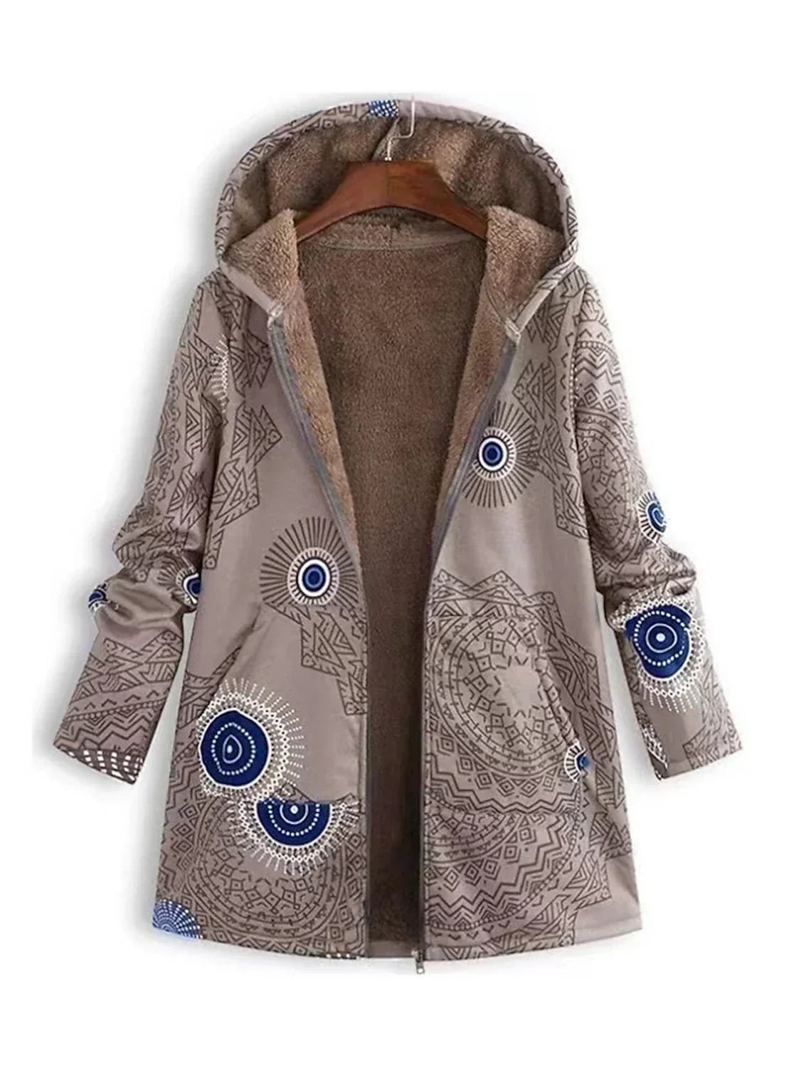 Phyllis | Women's Geometric Pattern Hooded Jacket with Sherpa Lining