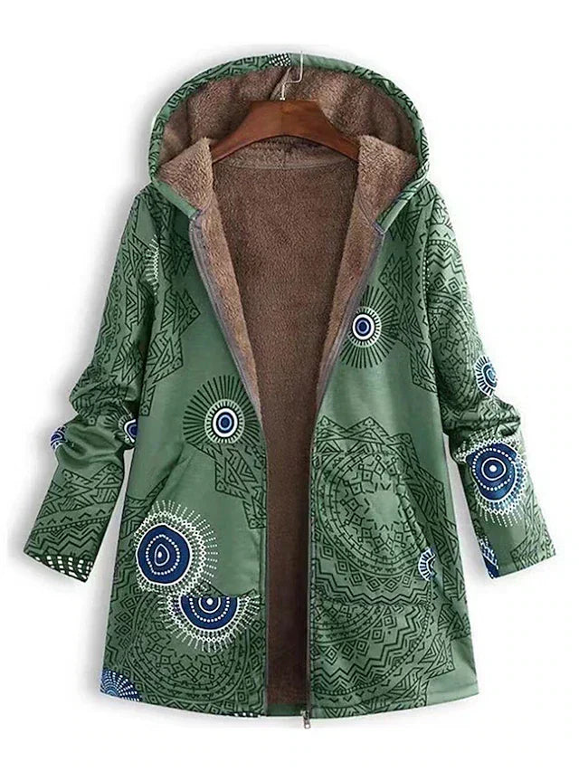 Phyllis | Women's Geometric Pattern Hooded Jacket with Sherpa Lining