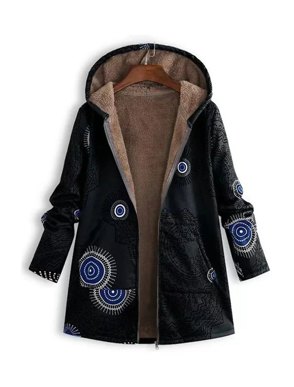 Phyllis | Women's Geometric Pattern Hooded Jacket with Sherpa Lining