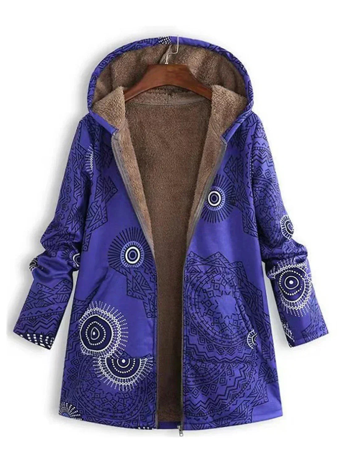 Phyllis | Women's Geometric Pattern Hooded Jacket with Sherpa Lining