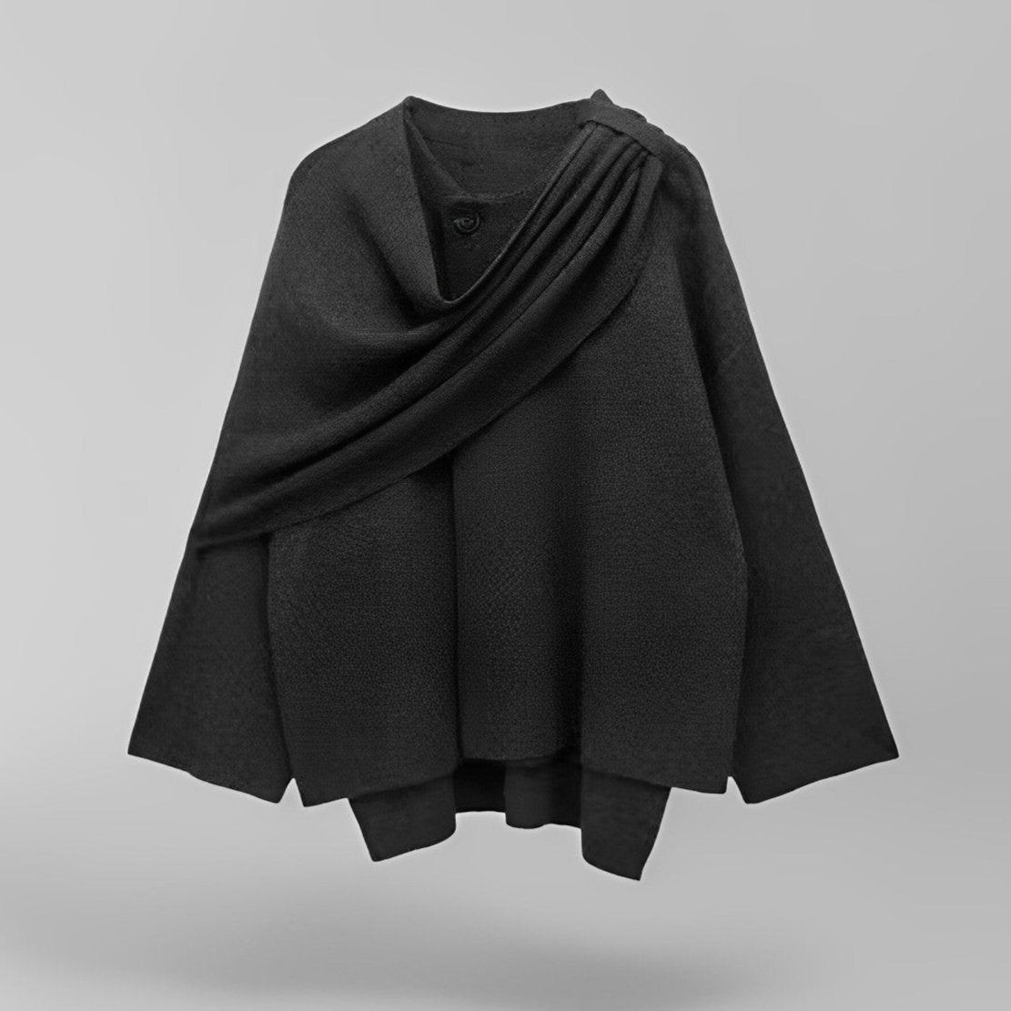 Women's Cape Coat with Wide Collar and Open Front