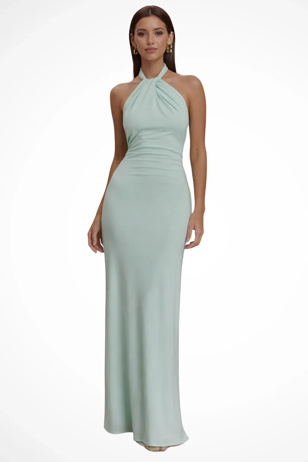 Pippa | Wedding Guest Bodycon Halter Maxi Dress with Open Back