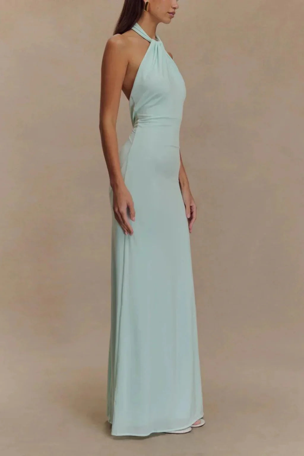 Pippa | Wedding Guest Bodycon Halter Maxi Dress with Open Back