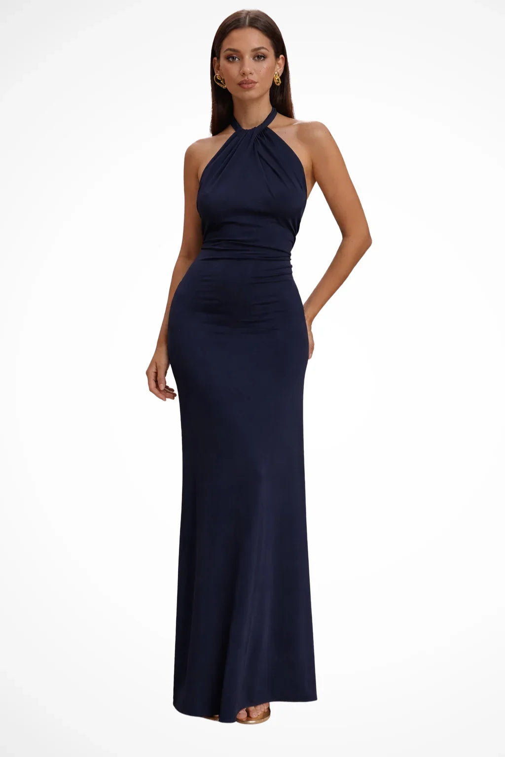 Pippa | Wedding Guest Bodycon Halter Maxi Dress with Open Back