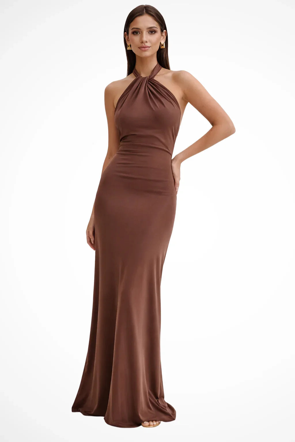 Pippa | Wedding Guest Bodycon Halter Maxi Dress with Open Back