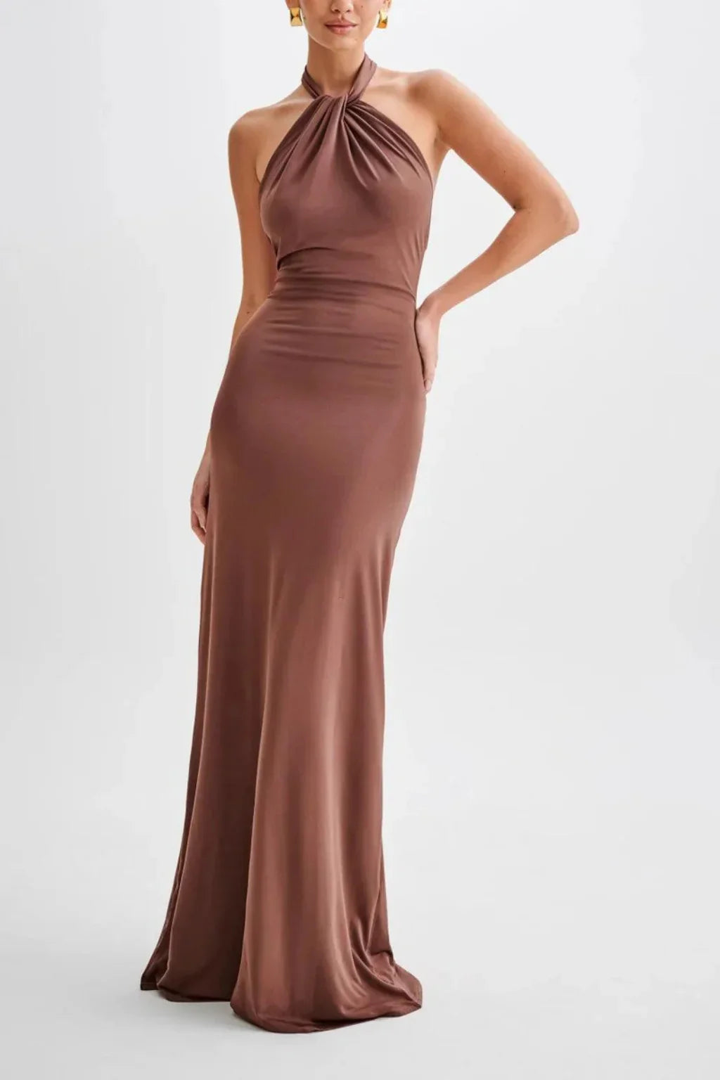 Pippa | Wedding Guest Bodycon Halter Maxi Dress with Open Back