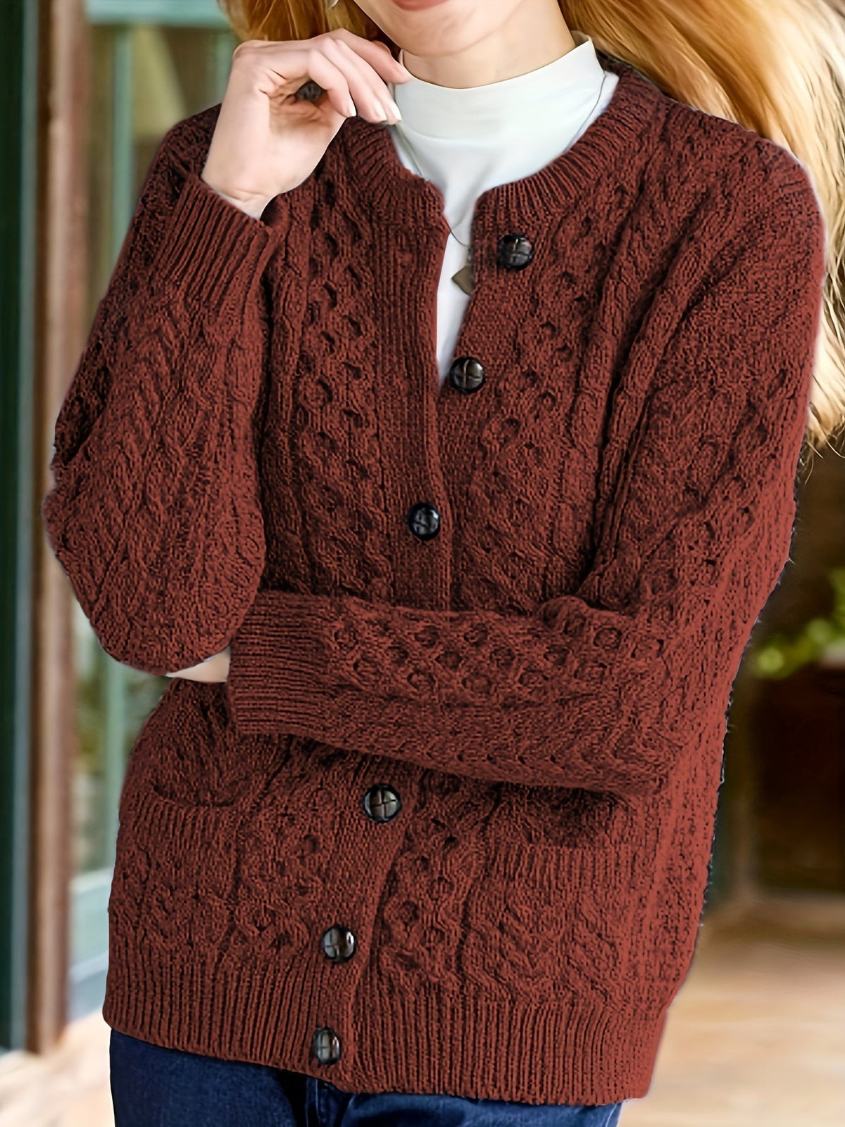 Women's Cable Knit Cardigan with Button Front and Pockets