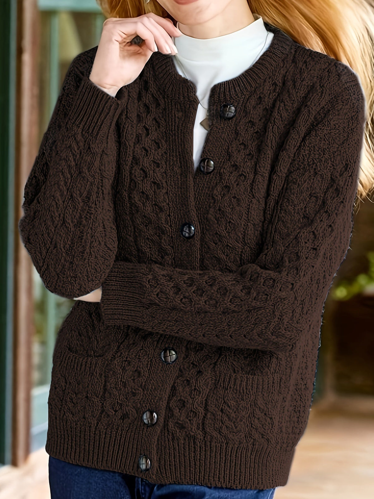 Women's Cable Knit Cardigan with Button Front and Pockets