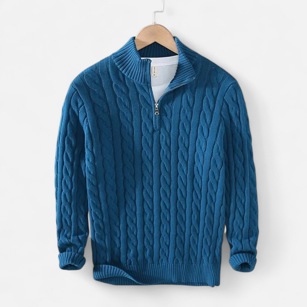 Men's Cable Knit Quarter-Zip Mock Neck Sweater