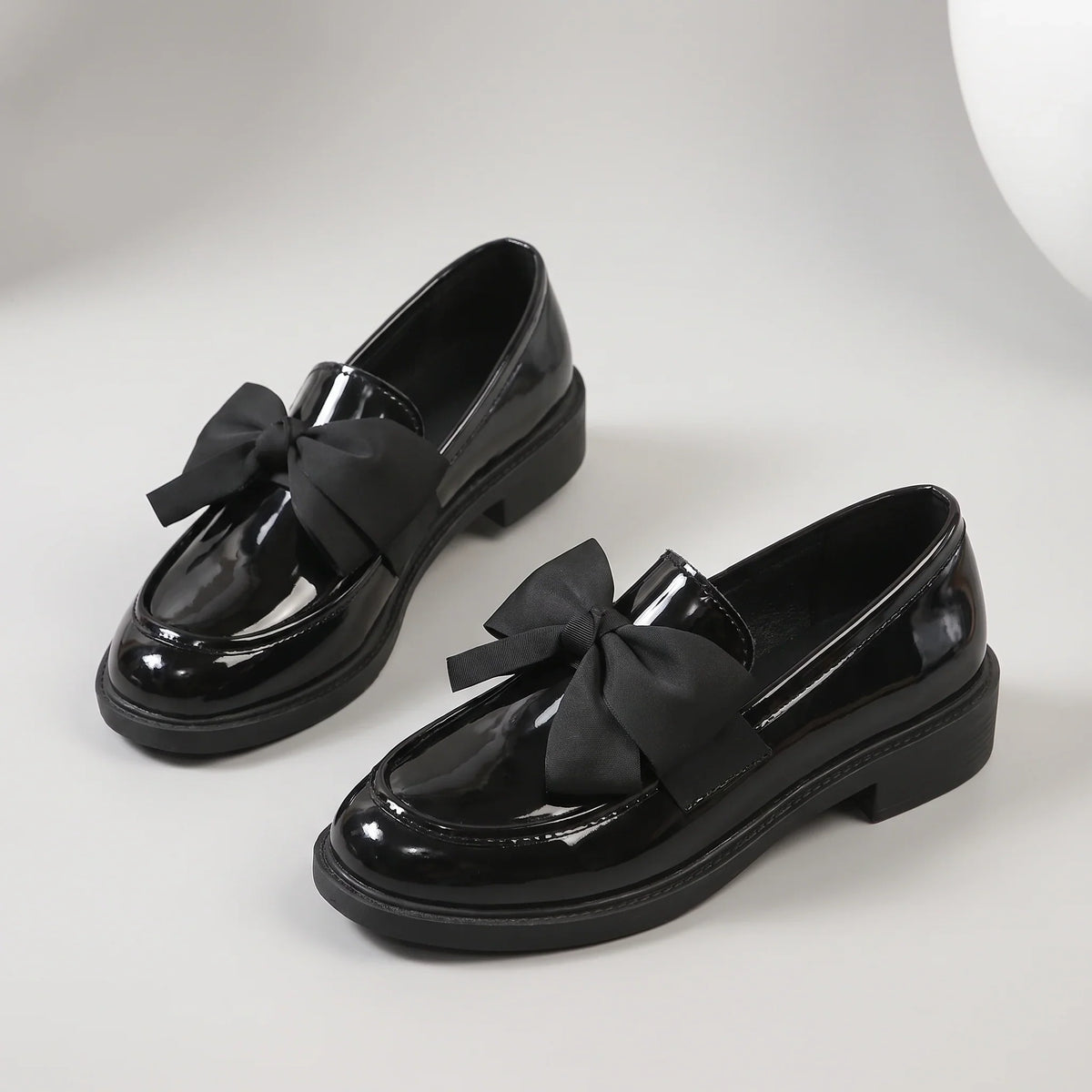 Platform Shoes For Women | Patent Leather Moccasin Bow Detail