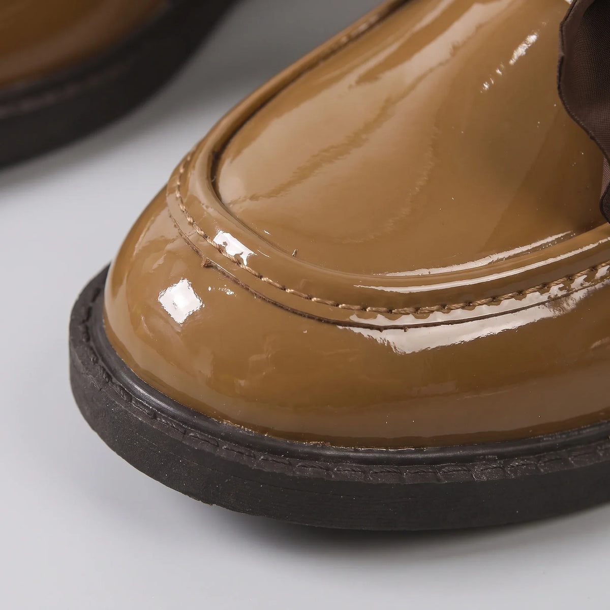 Platform Shoes For Women | Patent Leather Moccasin Bow Detail