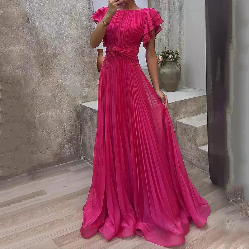 Sarafina | Pleated Maxi Dress with Cap Sleeves for Women