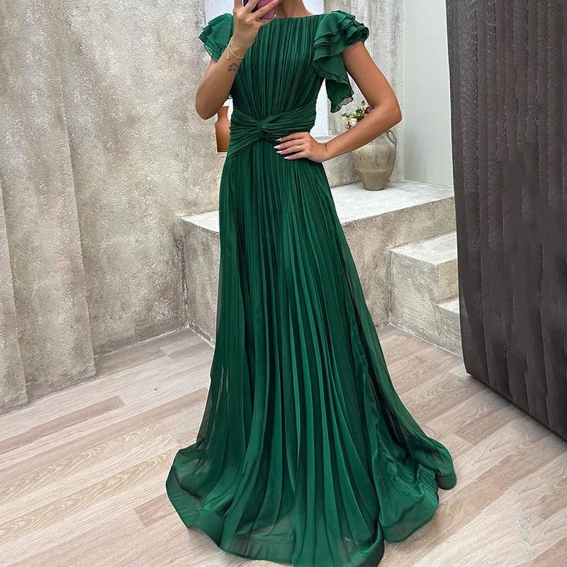 Sarafina | Pleated Maxi Dress with Cap Sleeves for Women