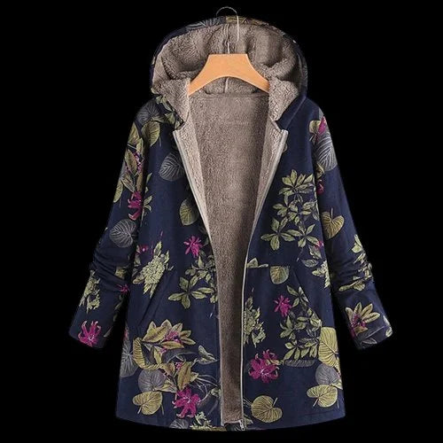Women's floral zip-up hooded parka with sherpa fleece lining