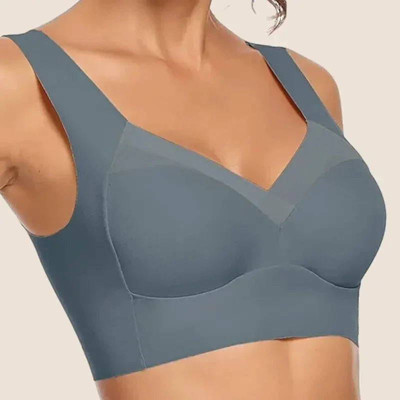 Plus size wireless bra v-neck molded cup pull-on design