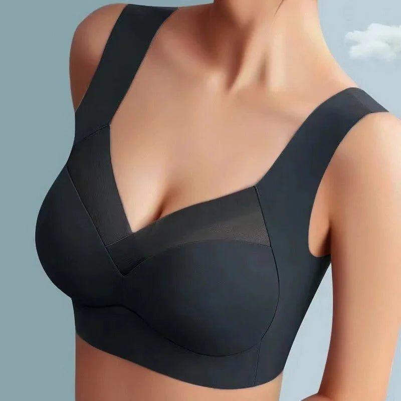 Plus size wireless bra v-neck molded cup pull-on design