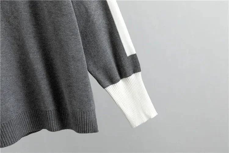 Women's colorblock knit stand collar two piece set