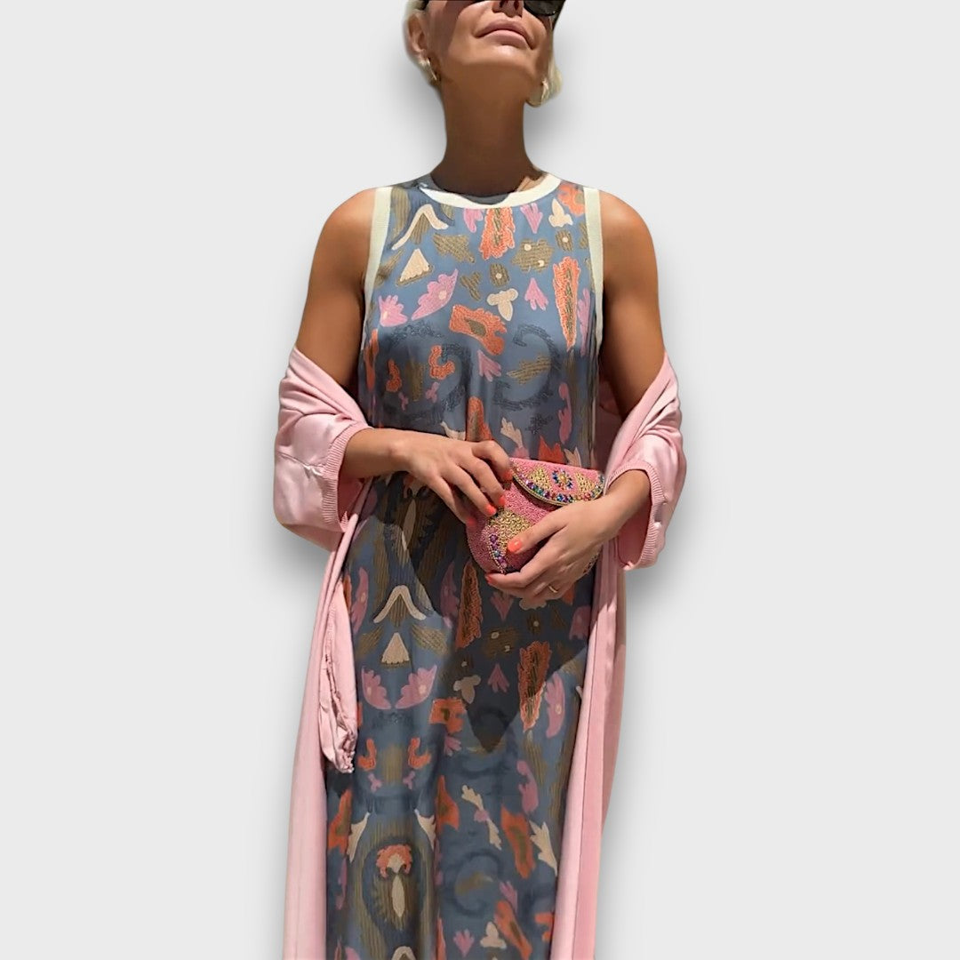 Vera – Flowing Maxi Dress with Pastel Cardigan