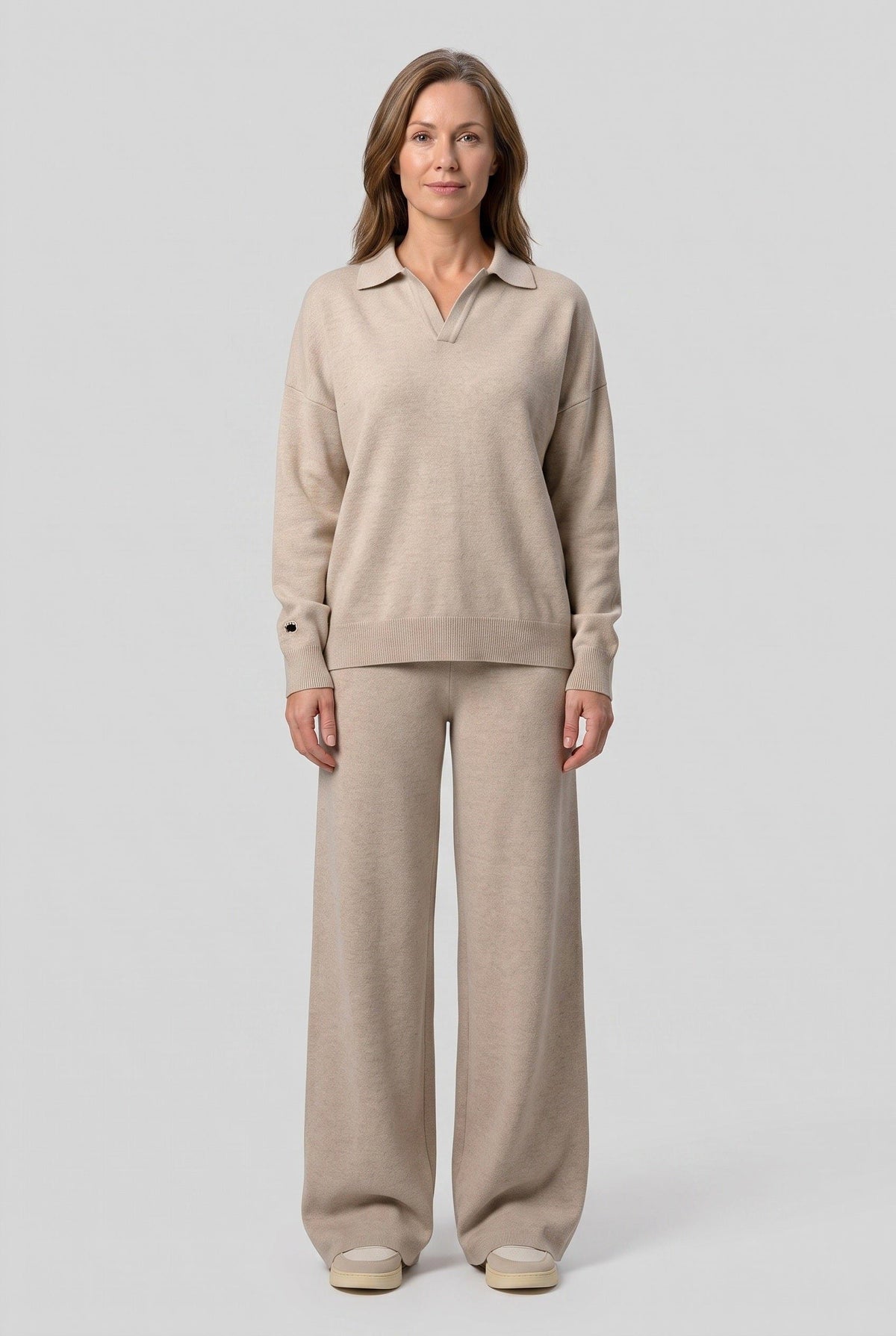 Teodora | Ribbed Knit Wide Leg Loungewear Set with Polo Collar for Women