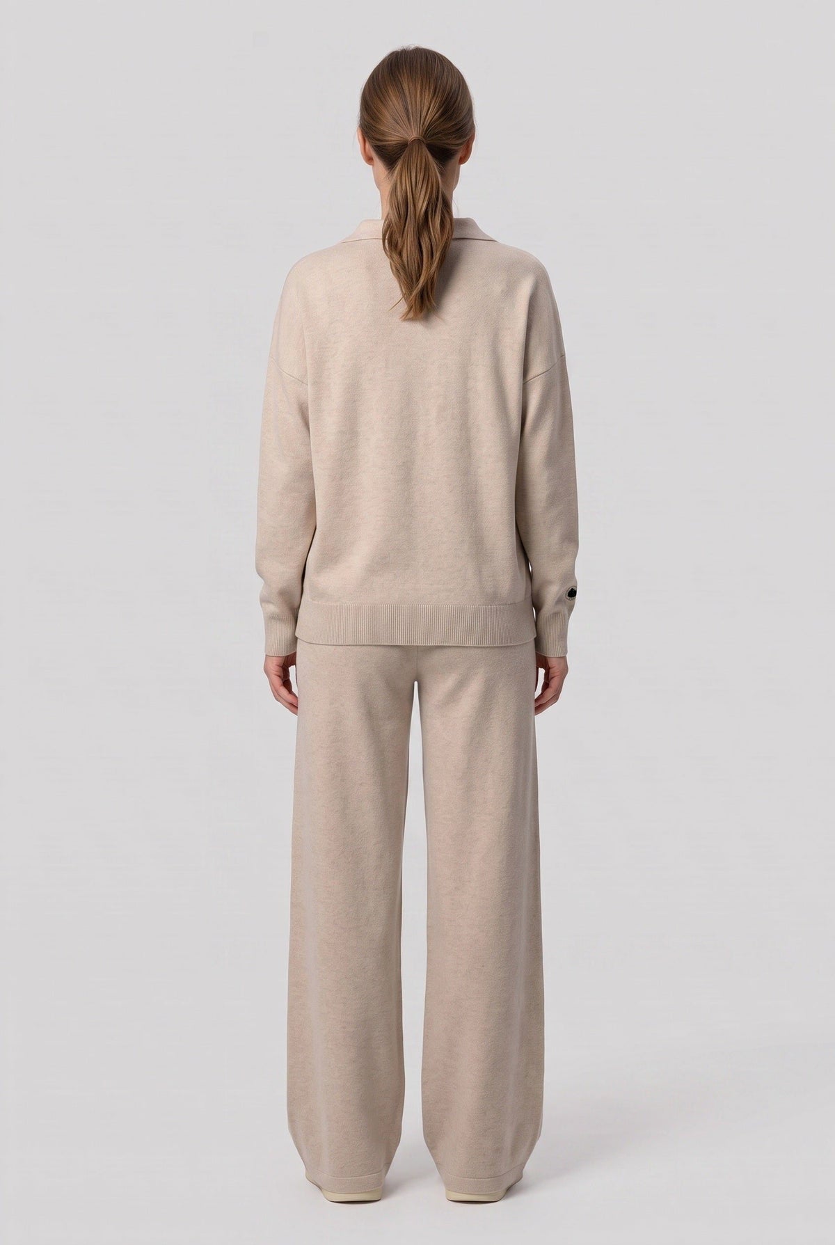 Teodora | Ribbed Knit Wide Leg Loungewear Set with Polo Collar for Women