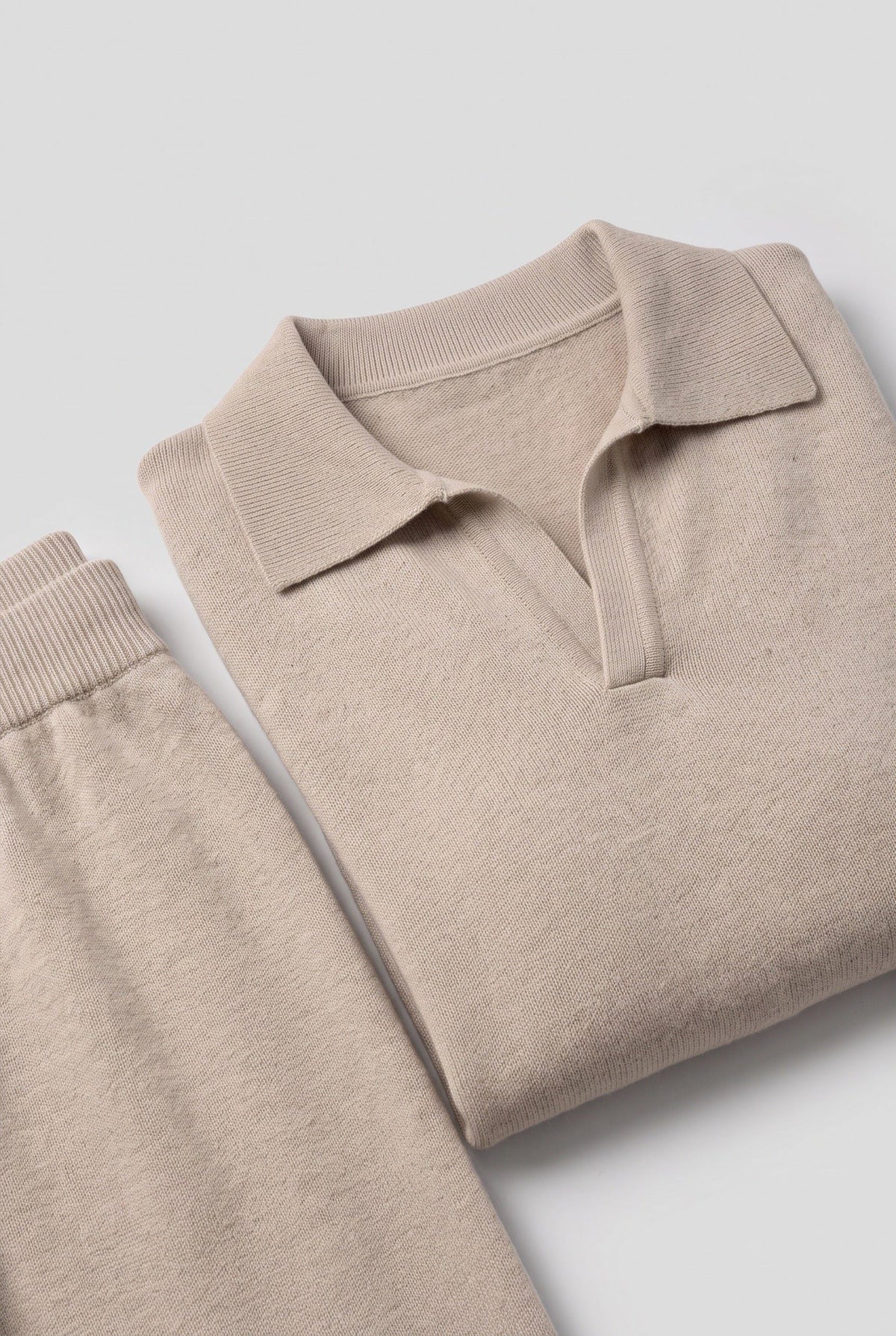 Teodora | Ribbed Knit Wide Leg Loungewear Set with Polo Collar for Women