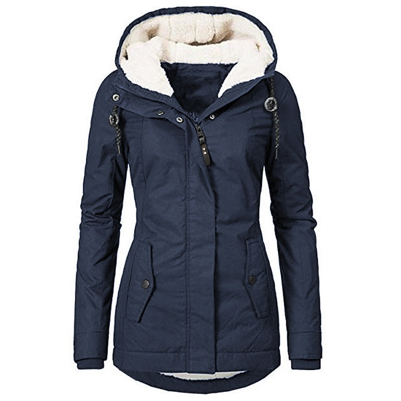 Women's Parka with Hood and Lining | Zip Closure, Pockets | For Winter | Size S-2XL | Army Green, Black, Light Green, Dark Blue