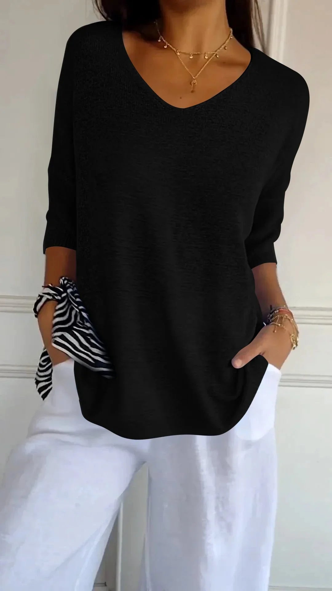 Prudence | Women's Summer V-Neck Knit Sweater with Three Quarter Sleeves