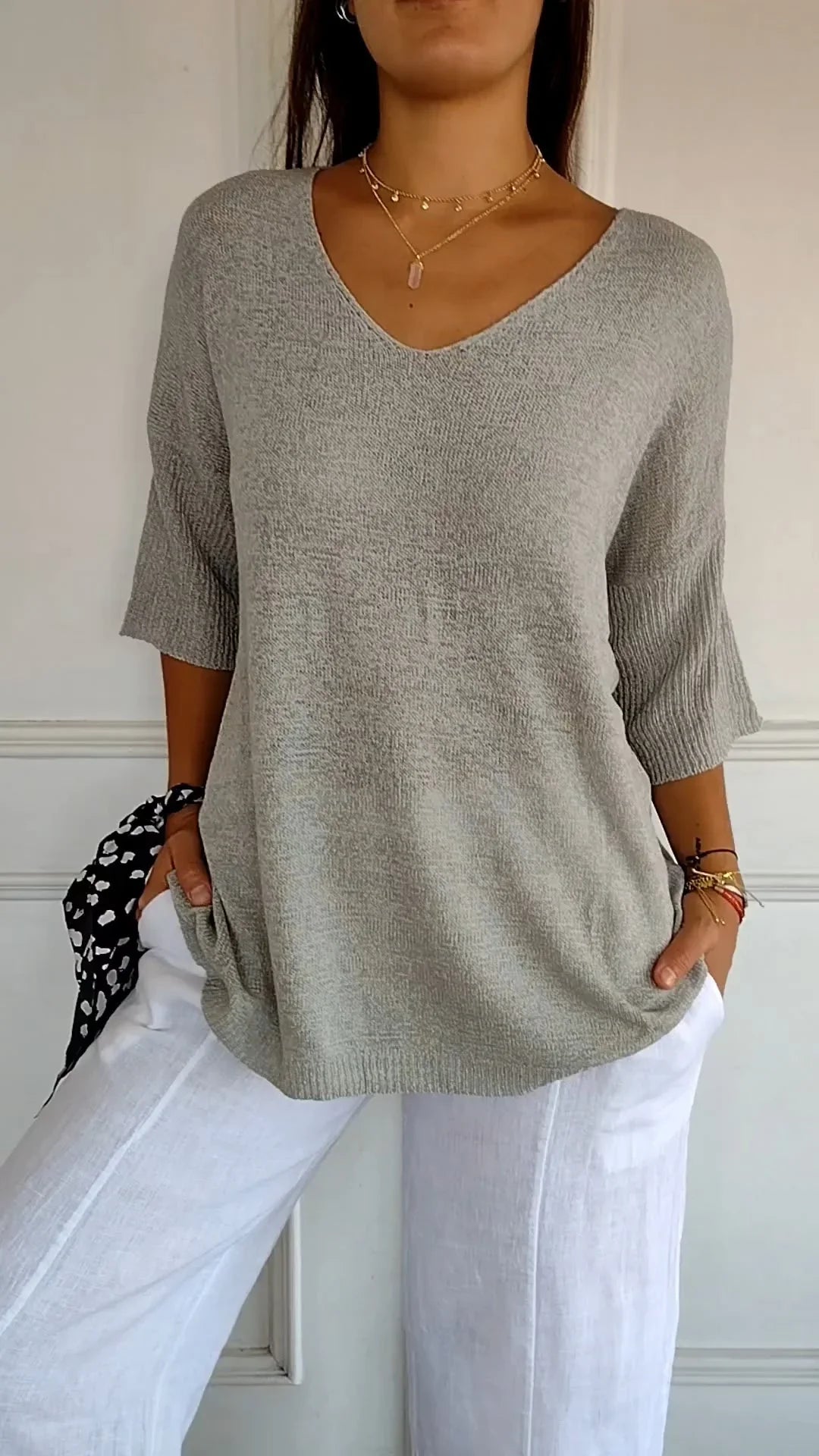 Prudence | Women's Summer V-Neck Knit Sweater with Three Quarter Sleeves