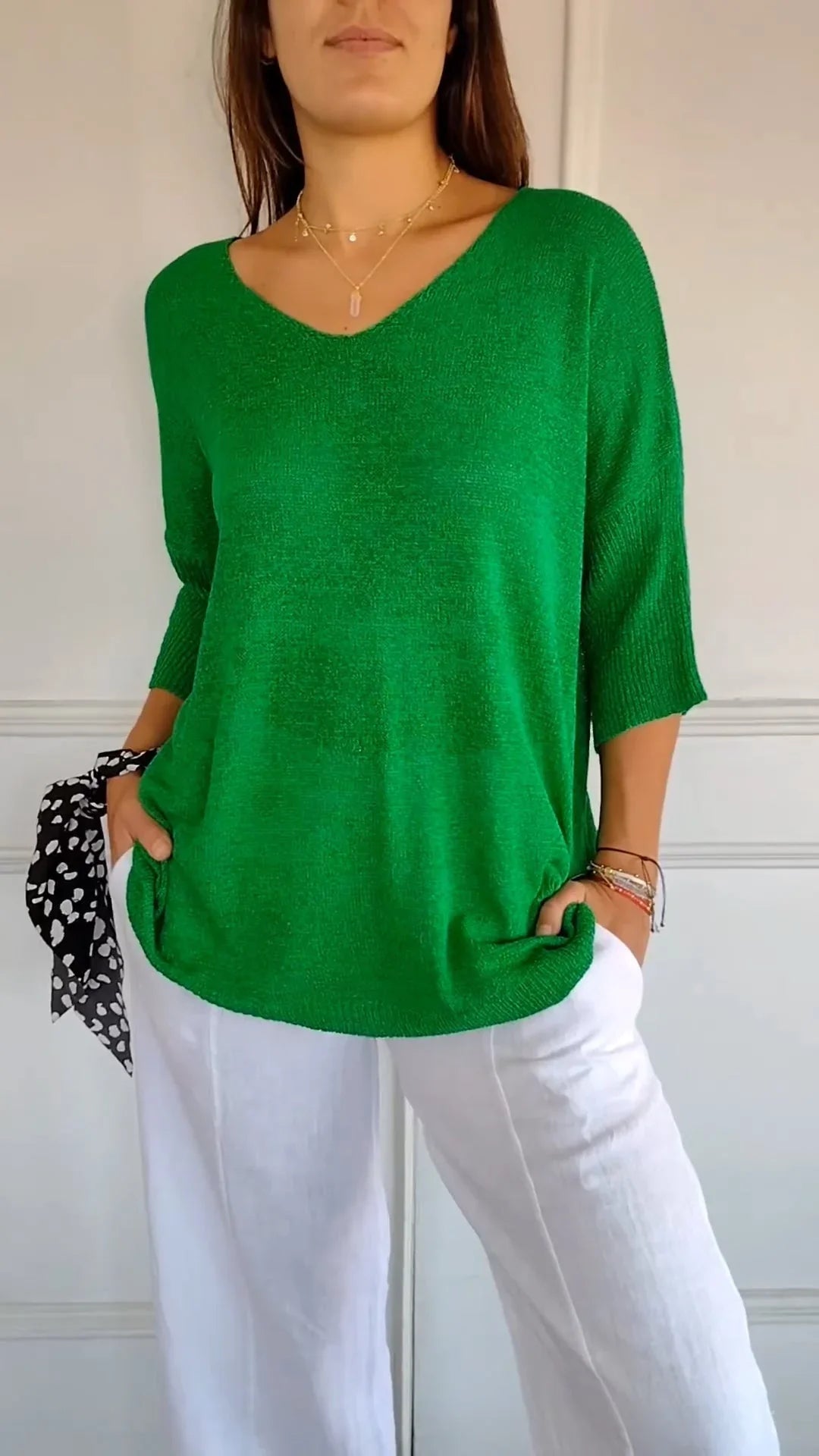 Prudence | Women's Summer V-Neck Knit Sweater with Three Quarter Sleeves