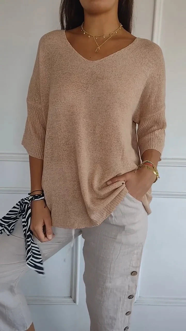 Prudence | Women's Summer V-Neck Knit Sweater with Three Quarter Sleeves