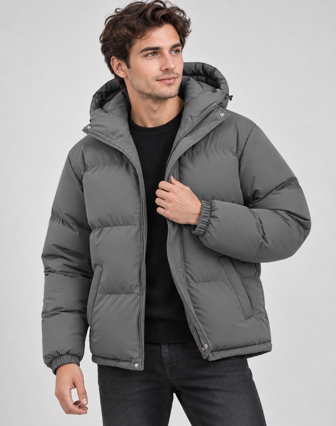 Nathaniel | Mens Padded Puffer Winter Jacket with Hood | Thick Padding, Elastic Cuffs, Zipper | 9 Colors S-4XL