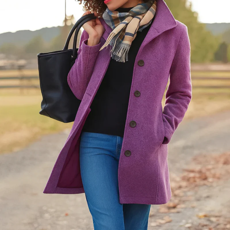Women's Coat with Button Front | For Winter | Size S-3XL | Khaki, Violet, Moss Green, Grey, Black, Light Grey
